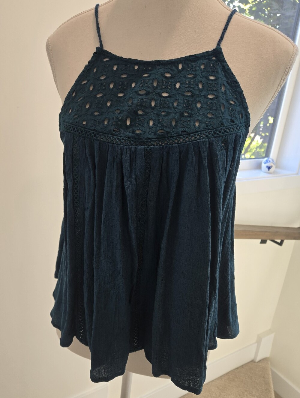 Cape Juby Teal Crochet Yoke Spaghetti Strap Blouse/Camisole NWT